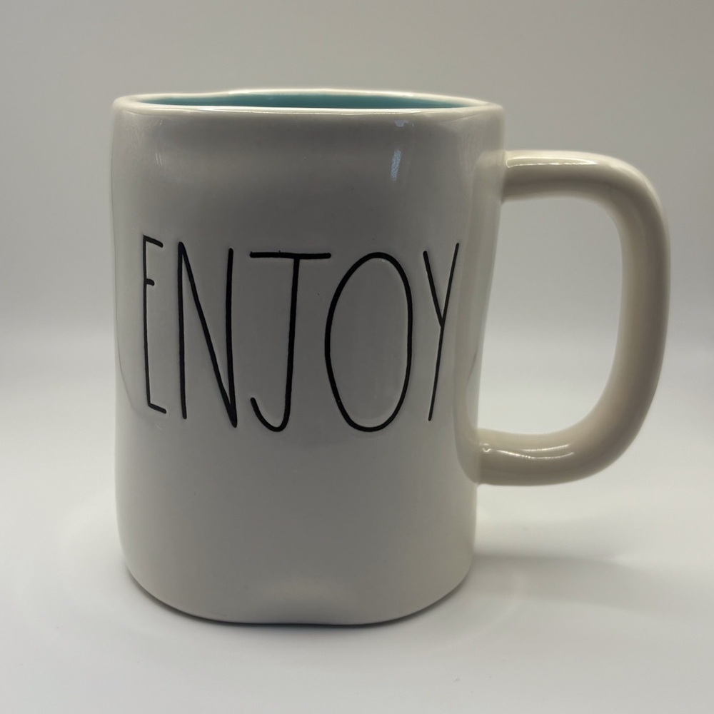 (171)Rae Dunn Cream Mug with Black Text